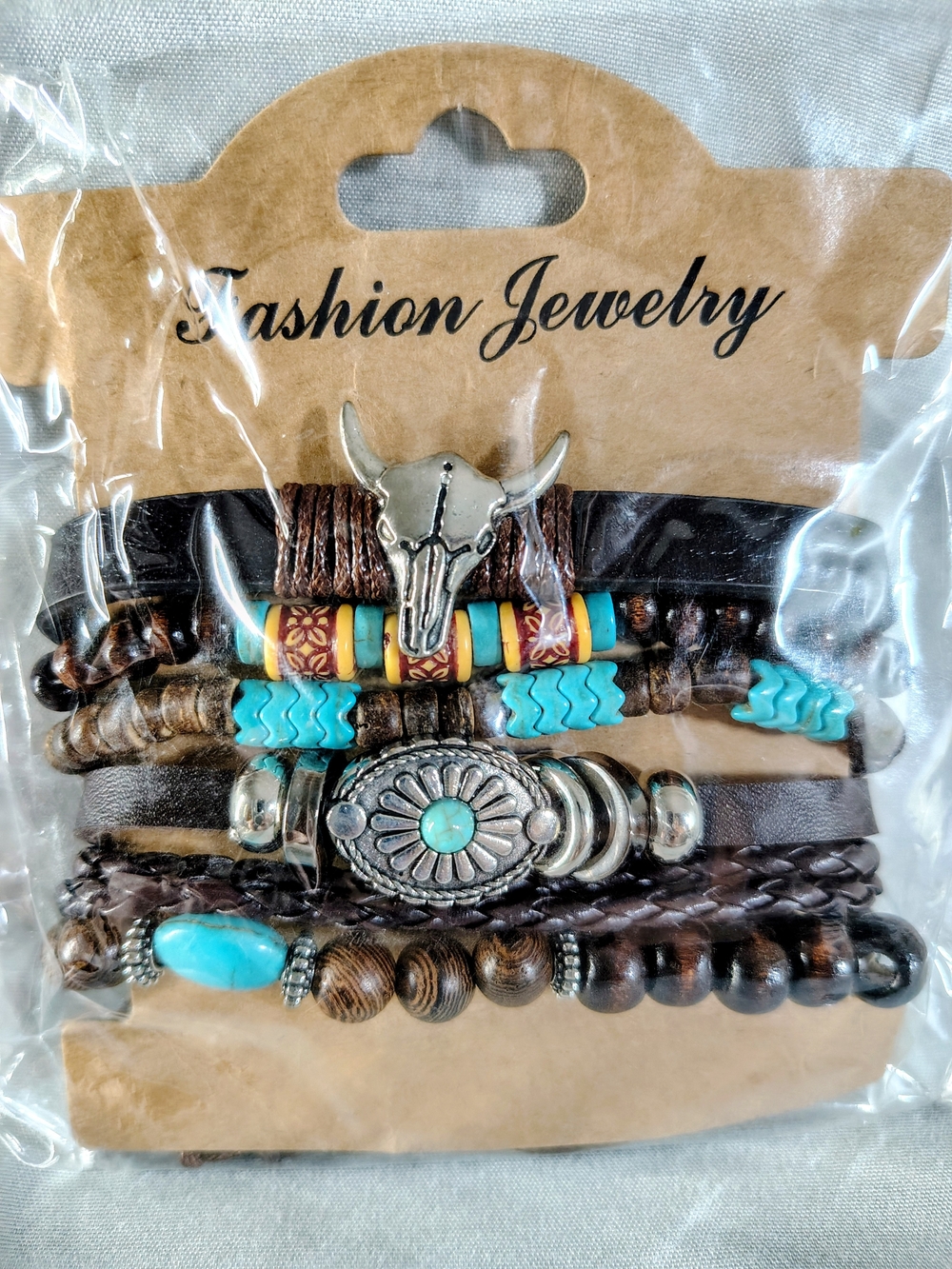 Western Boho Tribal Turquoise and Leather Stackable Bracelets Lot 1